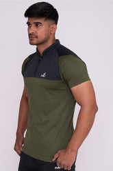 Stand Neck Semi Collar T-Shirts Mehandi Charcoal